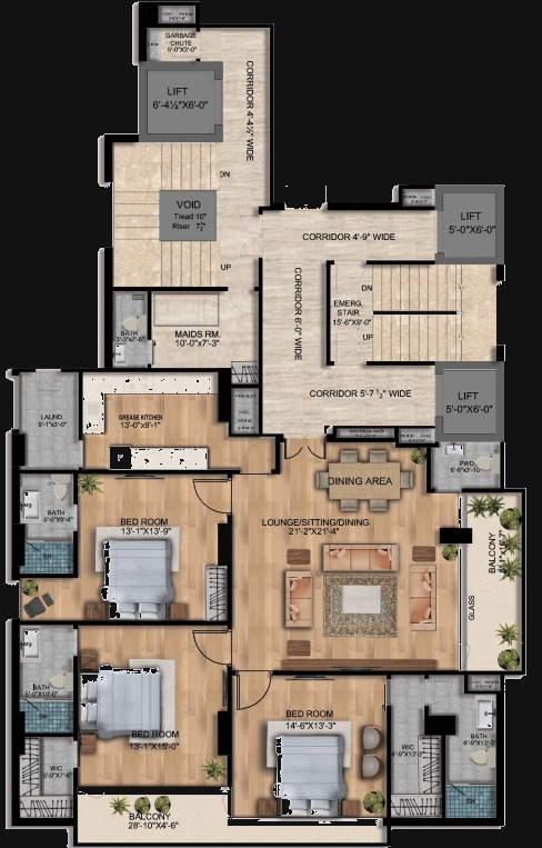 Three Bedroom floor plan