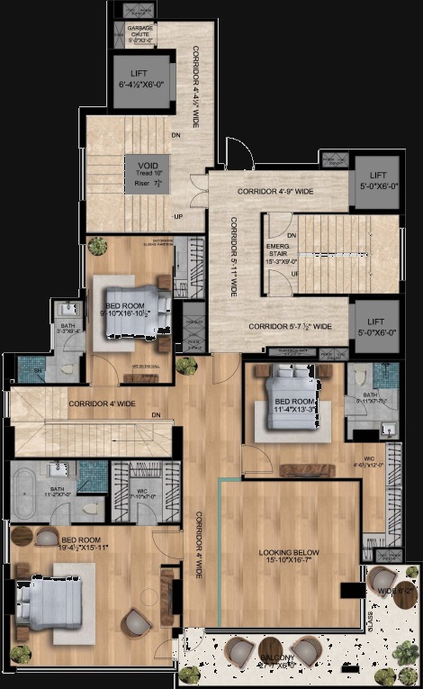 Duplex 3BR Second Floor plan